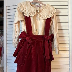 Cream and Red Pinafore Dress with Ruffle Collar